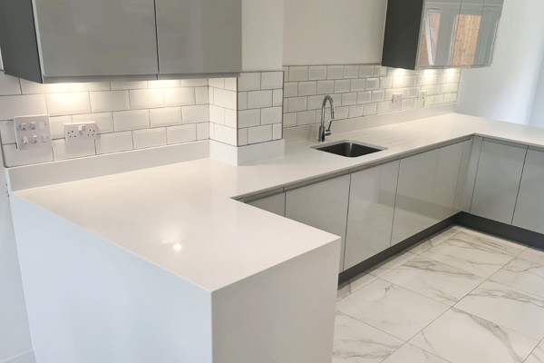 quartz worktop installation in a modern kitchen